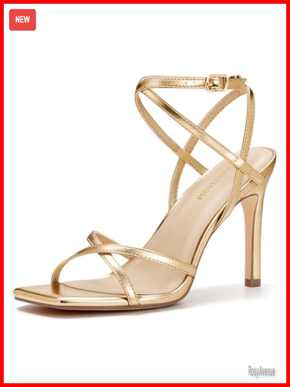 Strappy Stiletto Heels Square Toe Ankle Strap Sandals Faux Leather